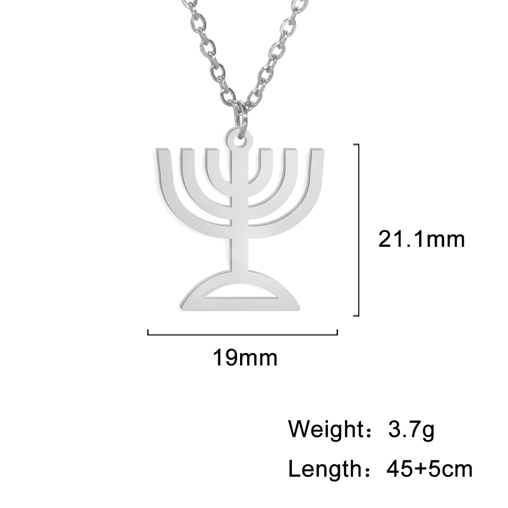VASSAGO Hanukkah Necklace Triangle Menorah Pendant Necklace Stainless Steel Chanukah Jewelry Dainty Jewish Religious: Light Yellow Gold Color