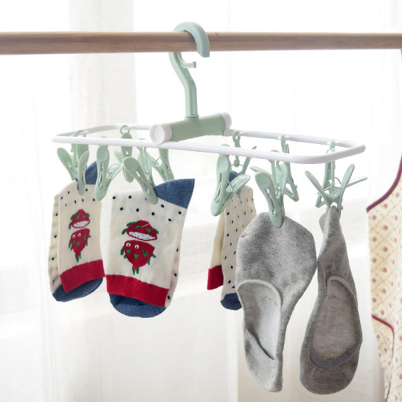 12 Clip Folding Drying Rack Multi-functional Underwear Socks Clip Plastic Rack Clothes Hanger Dryer Towels Cloth Drying Rack