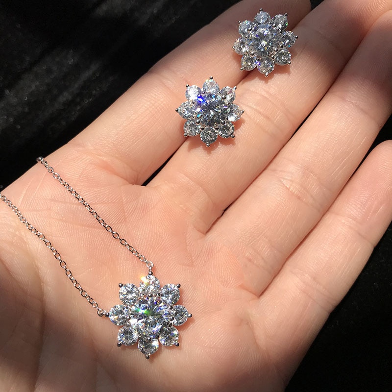 Brillran new2020 coreano moda aaaaacz em forma de flor feminino colar brincos anel 3 peças conjunto de jóias presente de casamento