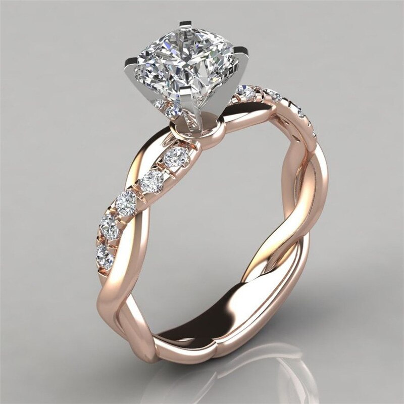 LETAPI couleur argent Bijoux couleur or quatre griffes CZ pierre torsion fiançailles bagues de mariage pour femmes Bijoux Femme: 8