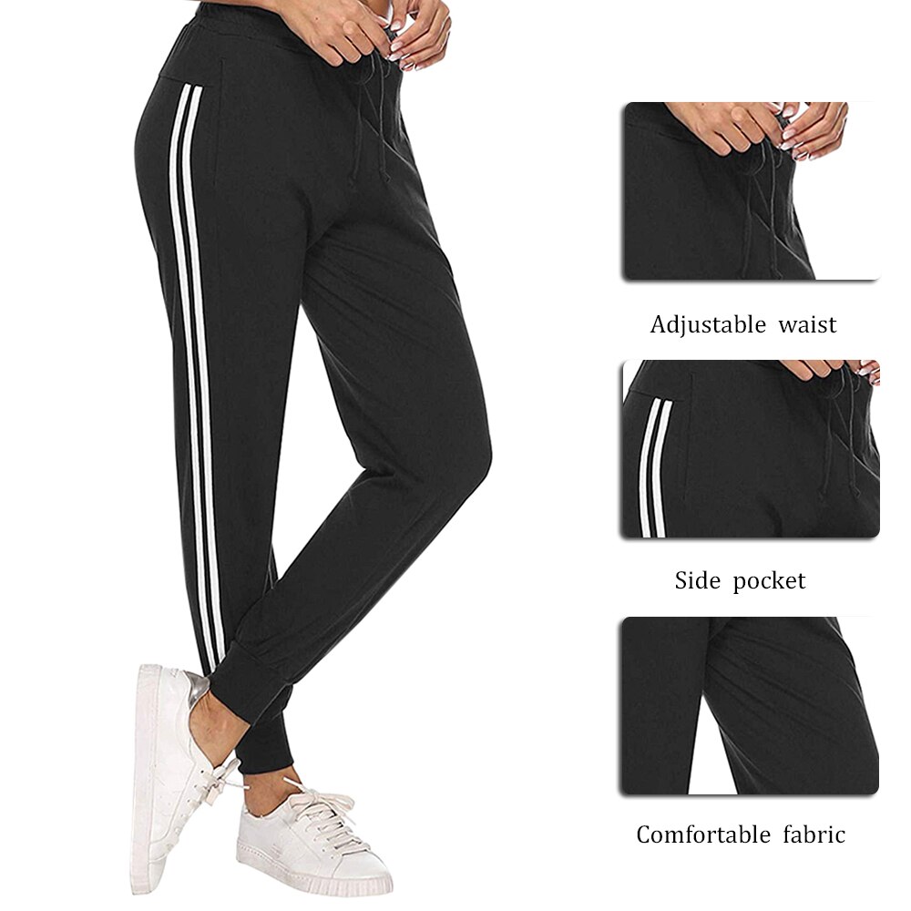 Kvinders lette joggebukser elastiske ben åbning joggers vilde leggings forår kvindelige sports afslappet bukser med hvid stribe