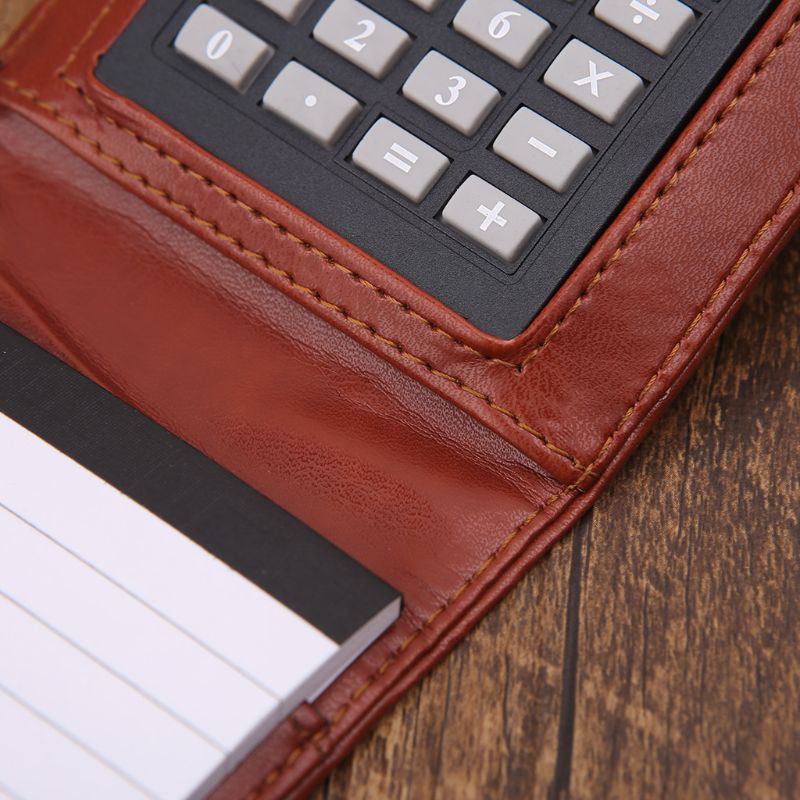 Pocket A7 Notebook Leather Cover Notepad Memo Diary Planner with Calculator Business Work Office Supplies