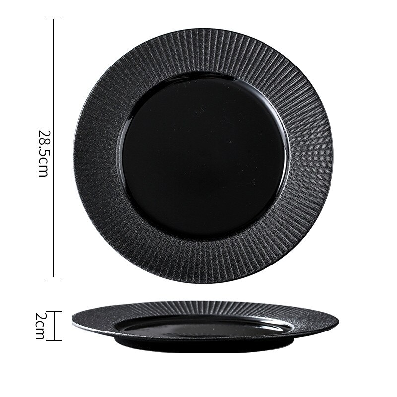 Plato redondo de cerámica para comida occidental, mueble de cocina para el hogar, bandeja para sopa y fideos, , blanco y negro: A2