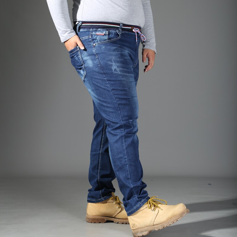 56 58 Super Large Men Jeans Loose Casual Straight Trousers Full Length Plus Size 7XL 8XL Blue Elastic waist pants