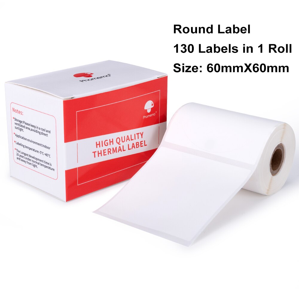 Phomemo M110 M200 M120 Label Printer Ronde Label Autoadhesivo Thermische Label Zelfklevend Papier Ronde Sticker Voor Zaken, Huis: White 60x60mm