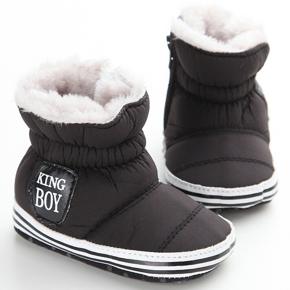 Pudcoco winter baby jungen schuhe winter kleinkinder warme schuhe Faux pelz mädchen baby booties Leder König Jungen Muster junge baby stiefel: Black / 13-18 Monate