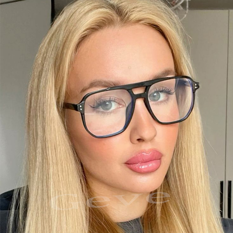 Montura de gafas de doble puente de gran tamaño para mujer, anteojos de piloto Vintage antiluz azul, montura óptica para ordenador