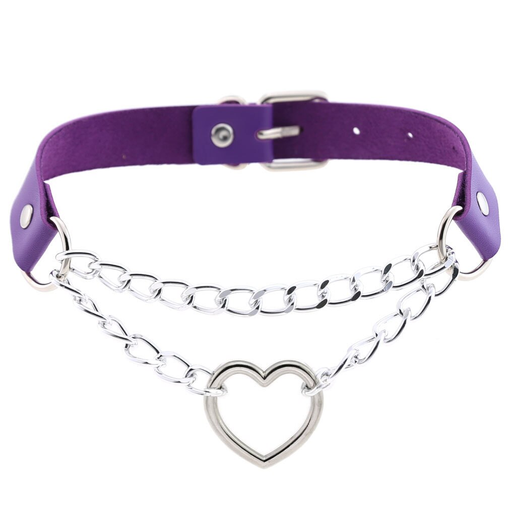 Wollet Jewelry personality PU leather peach heart love collar necklace chain heart-shaped neckband neck chain clavicle: Purple