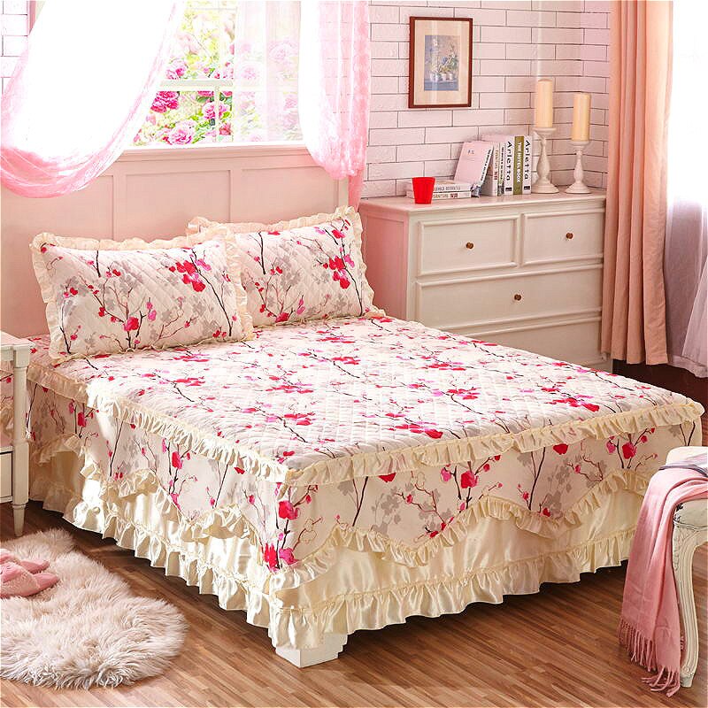 Luksus pastoral sengetæppe europæisk stil sengetæppe polyester bomuld seng nederdele blomster farverige sengeforinger 150 x 200cm queen size