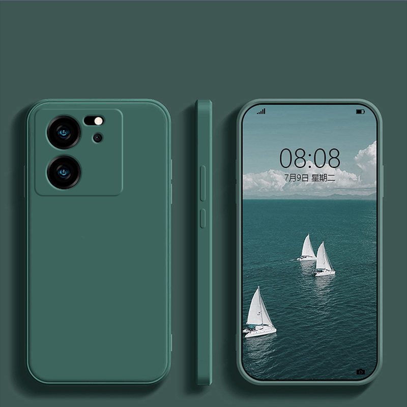 Coque de téléphone carrée en silicone liquide pour Xiaomi, coque arrière souple, couverture de luxe, Mi 13T, Mi 13 T Pro, Mi 13T Pro, 5G: PC + TPU / vert militaire