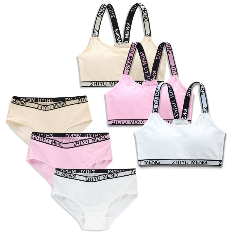 Teen Girl Underwear Soft Cotton Bra Set for Young Girls for Yoga Sports Running