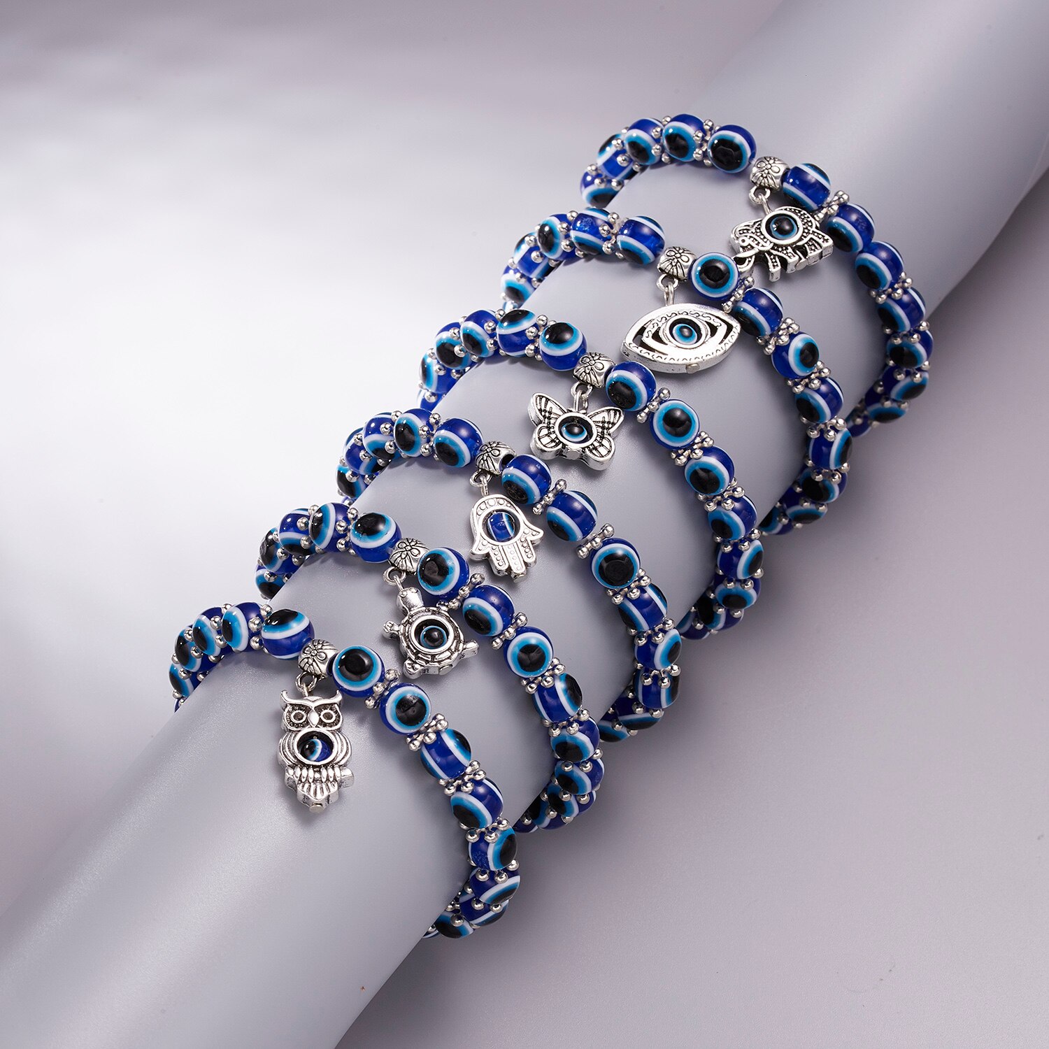 Niebieska bransoletka Evil Eye dla kobiet mężczyzn turecka dłoń wisiorek oczy koraliki Handmade szczęśliwa bransoletka elastyczna regulacja Charm bransoletka