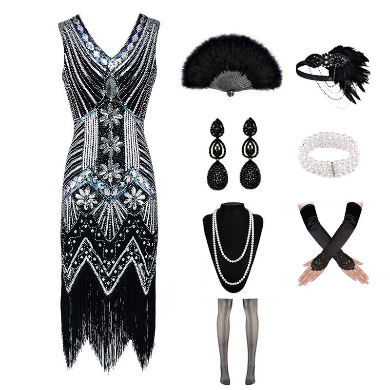 1920er-Jahre-Flapper-Kleider für Damen, Fransen-Pailletten, tolles Gatsby-Kleid für Damen mit 20er-Jahre-Accessoires, Roaring 20s-Kostüm: S / Brown