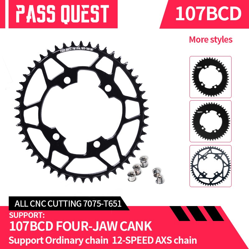 Pass Quest F107BCD Kettingblad 36-52T Ronde/Oval Black Crank Voor Sram Force Crank 12 Speed Axs kettingblad Smalle Brede Kettingblad