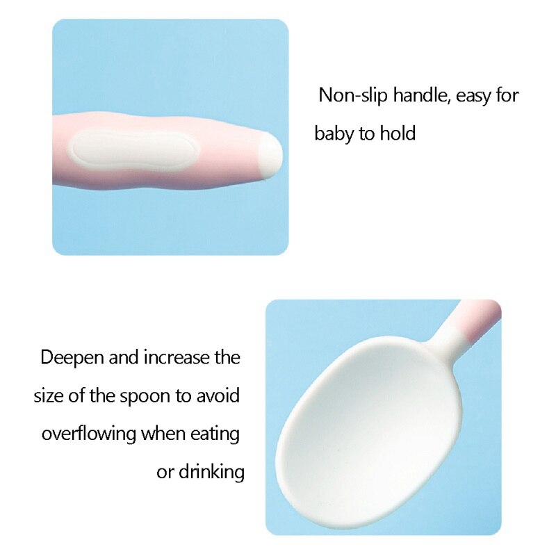 Baby Feeding Spoon Fork Utensils Set Children Curved Handle Easy Grip Elbow Training Kit