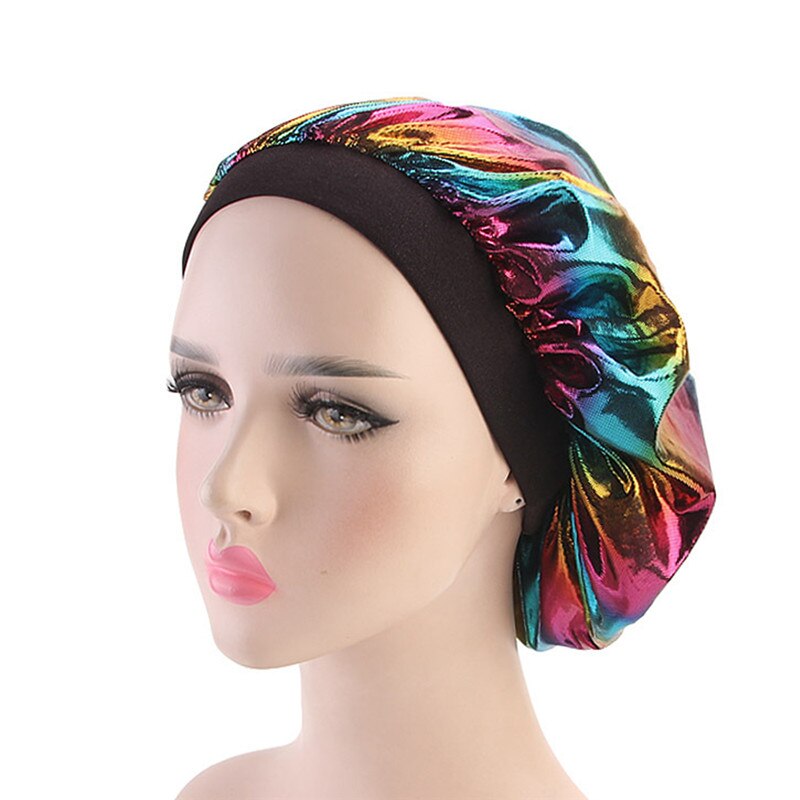 Hair Satin Bonnet For Sleeping Shower Cap Silk Bonnet Bonnet Femme Women Cap Head Cover Wide Elastic Band: Black