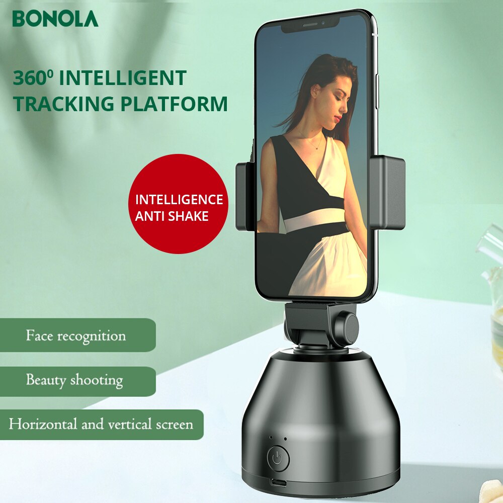 Bonola 360 ° Roterende Draagbare Smart Schieten Stand Face Tracking Stand Voor IPhone12/11 Samsung Xiaomi Huawei Mobiele Telefoon camera