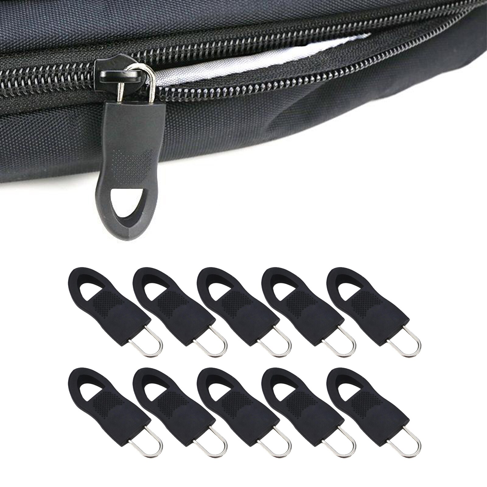 Fijador de cremallera desmontable, etiquetas de reparación, Pestaña de tirar para bolsas para ropa artesanal, 10x