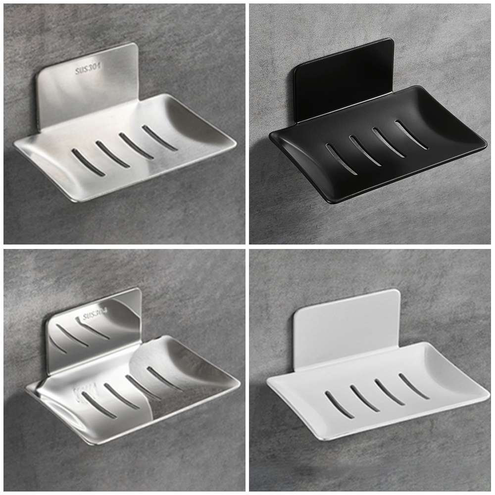 For Kitchen Stainless Steel Soap Dish Sponge Holder Storage Plate Tray Bathroom Organizer Container Wall Mounted No Drilling