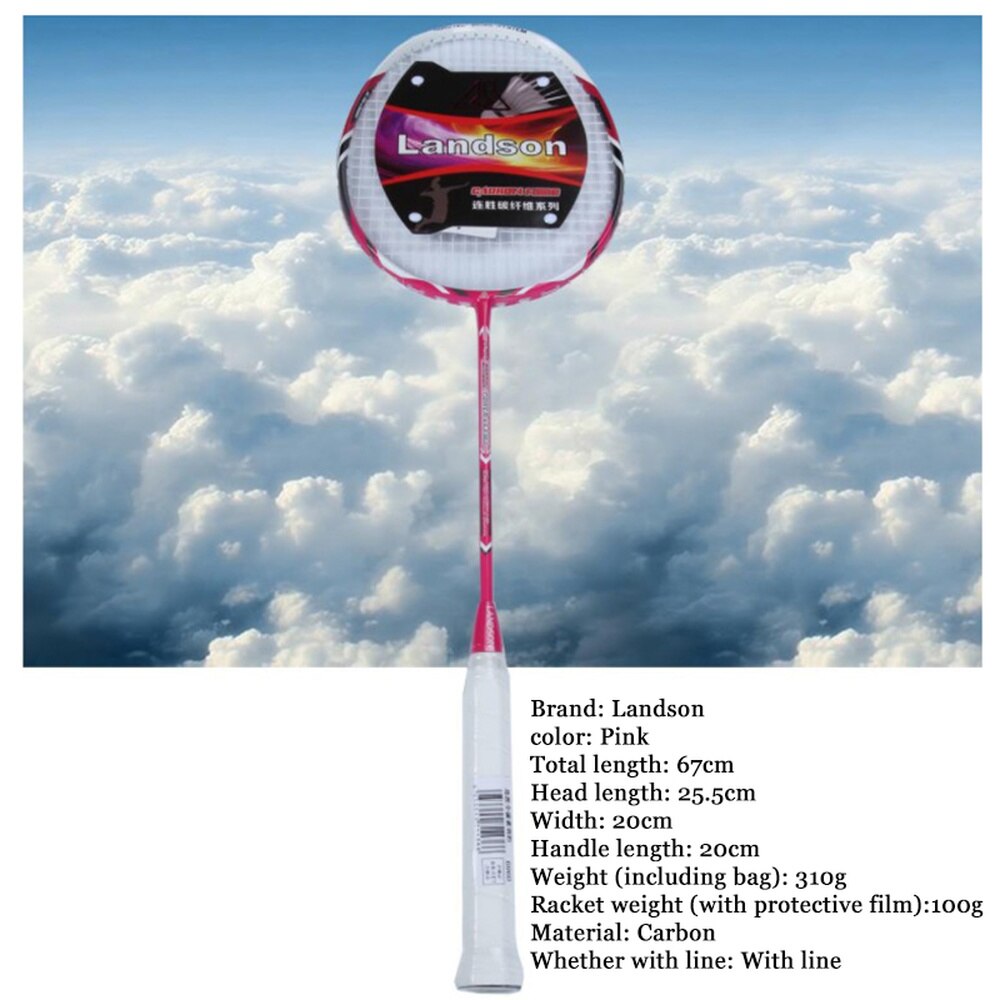 Landson uma raquete de badminton durável de fibra de carbono rosa com alta densidade composta sistema absorção de choque raquete de badminton