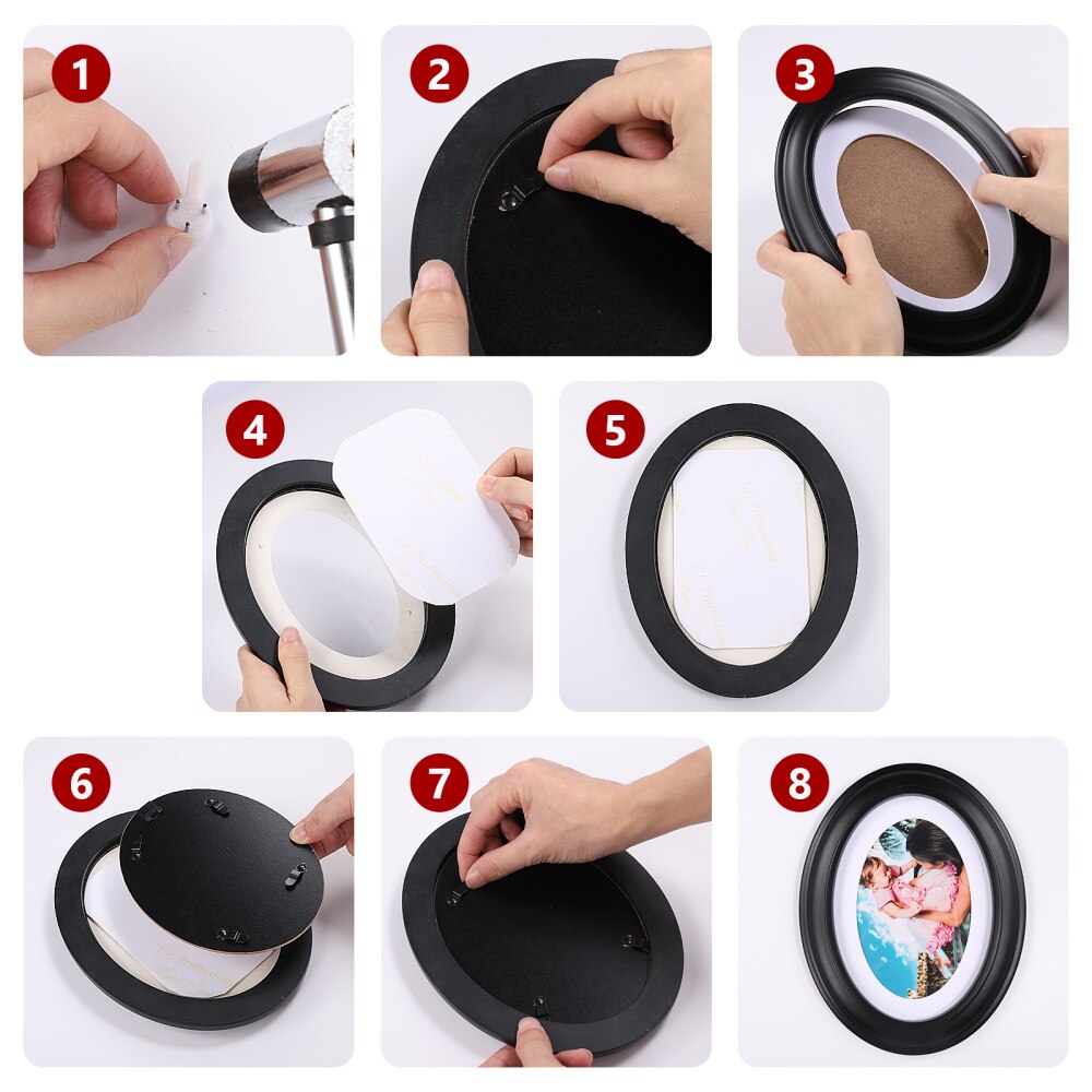 Vosarea 7 Inch Classic Oval Wood Picture Frame Wall Hanging Decoration - Send Seamless Nail and Nail (Black)