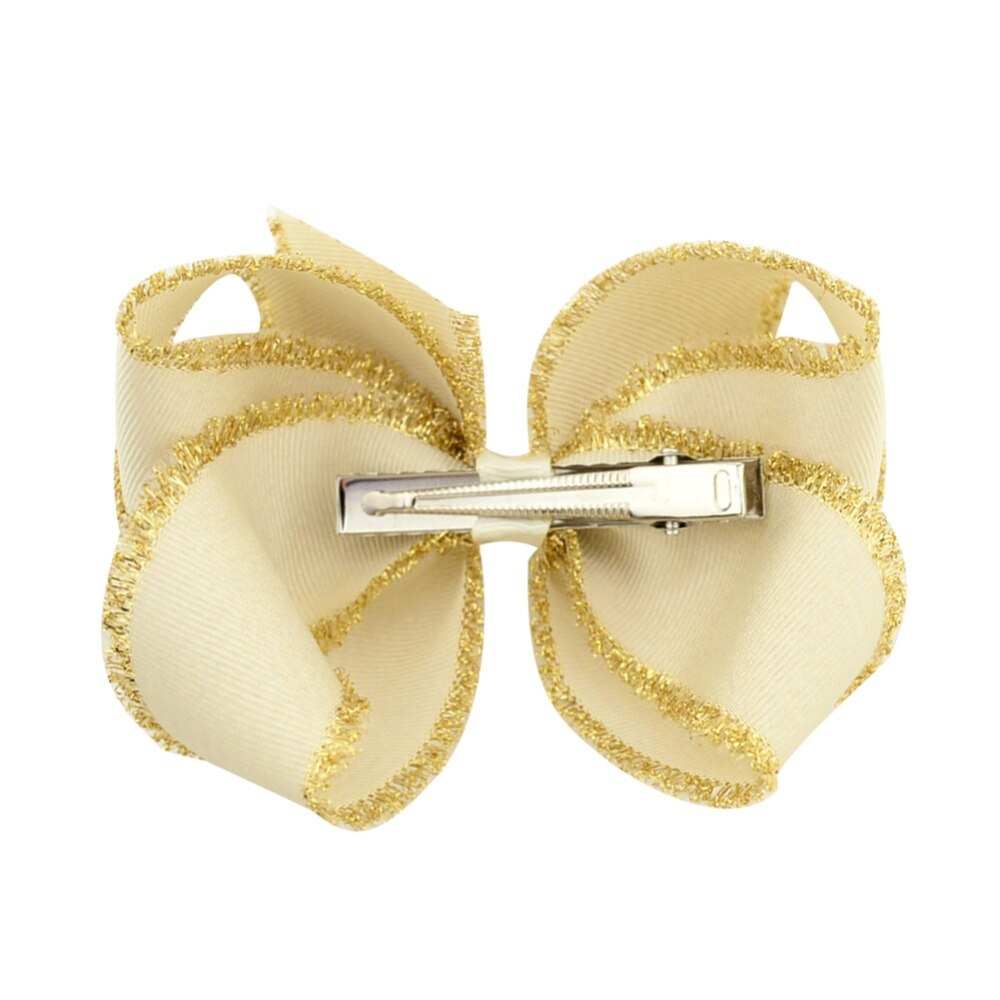 Lazos para el cabello para niñas, 1 pieza, 4 pulgadas, Boutique, dorado, cinta de lazo anudado sólido, accesorios hechos a mano con Clip de cocodrilo, 889