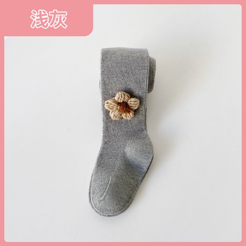 Spring Kids Baby Girls Flower Stockings Cute Solid Pantyhose Stylish Tights Pantyhose for Children Girls 2-8Y: gray / L(height105-115cm)