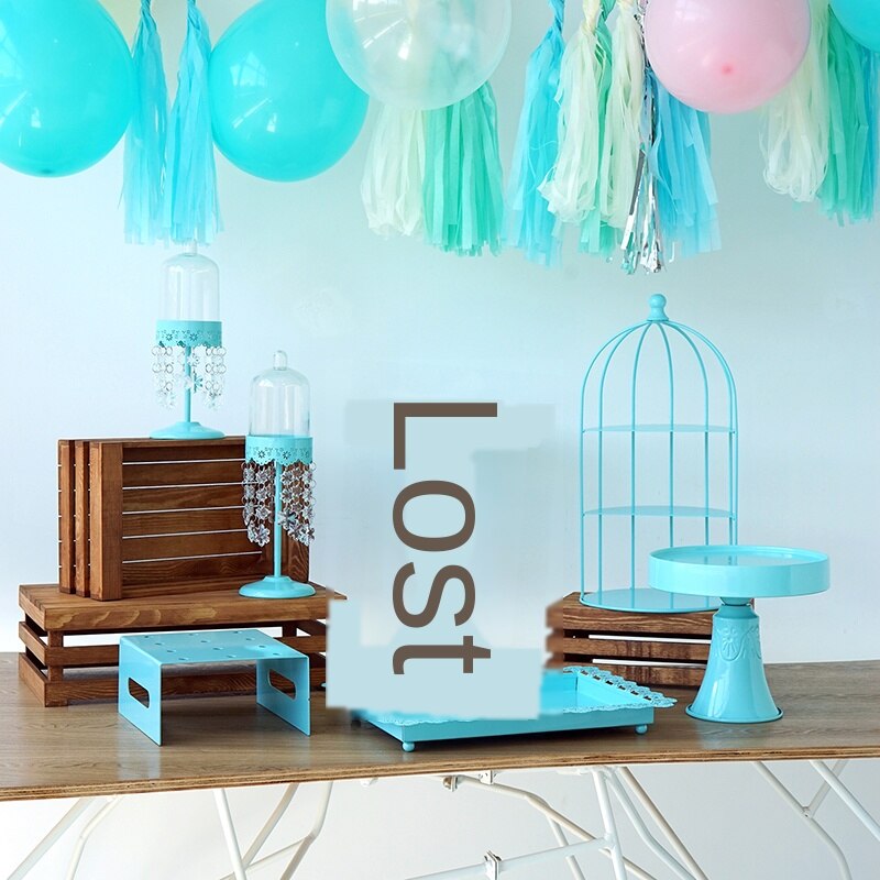 Blue cake stand high foot metal iron cake tools for dessert table decoration wedding party suppliers sweet baking love