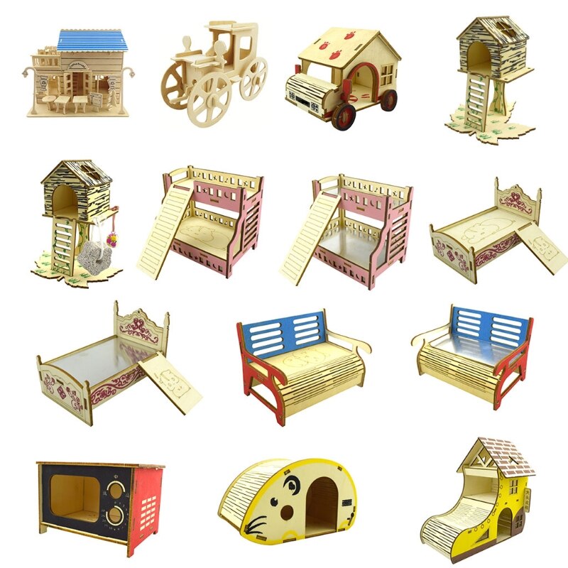 Rat Hamster Villa Nid Lit de Couchage Maison Échelle D'escalade BRICOLAGE Assembler Écrou N7MD