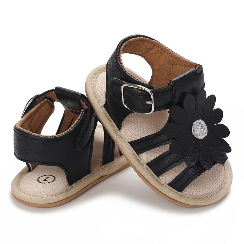 Emmababy 2022 Baby Girl Shoes Floral Cutout Leather Soft Sandals Walking Birthday Infants First Walker: black / 7-12 Months