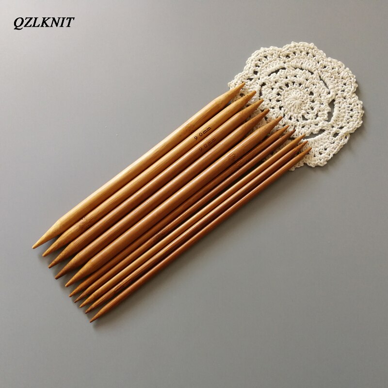 QZLKNIT, 15 tamaños, 20cm, doble punta, bambú carbonizado, agujas de tejer, suéter, guantes de tejer y calcetines, aguja artesanal suave