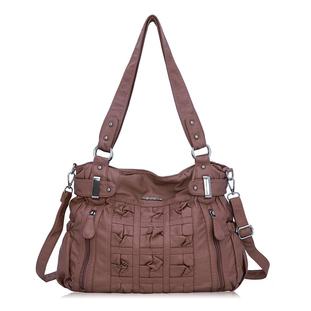 Angel Barcelo femmes sacs à main PU sac à bandoulière plissé sac à bandoulière doux dames cartables grande capacité portefeuille
