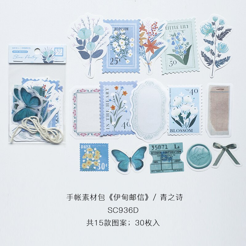 30 old-fashioned cards for notebook decoration retro student stationery plant paper diary label scrapbook material: D
