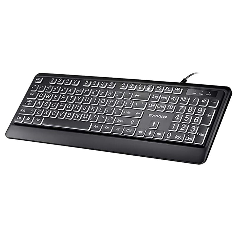 Large Font Print USB LED Backlit Keyboard 104 Keys Full Size Computer Keyboard for Seniors and Low Vision Individuals