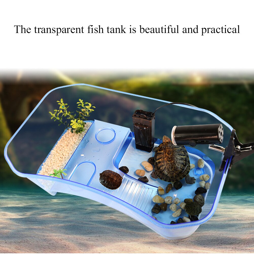 Tanque de peces portátil de plástico abierto para acuario, caja de cría de tortugas, filtro desmontable, caja de apoyo para tortugas, Reptiles y lagartijas