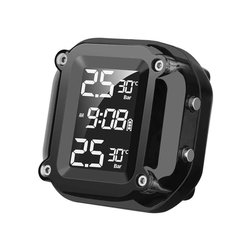 Wireless TPMS Motorcycle Tire Pressure Monitor Alarm Tire Pressure Monitoring System with 2 External Sensors