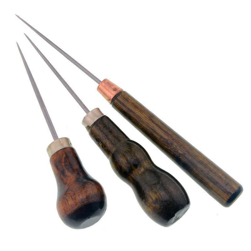 Poinçon à manche en bois, 3 pièces, bricolage de tente en cuir, poinçon de couture, outil de réparation de trous, aiguille à main, artisanat du cuir