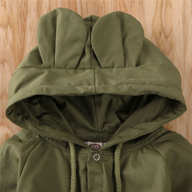 Børn trench efterår forår spædbørn drenge piger baby trench coat ensfarvet pink grøn enkeltradede ører hættebeklædning outwear