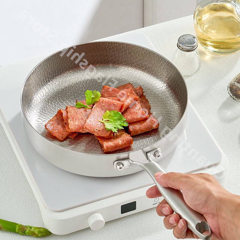 Sartén de acero inoxidable de titanio, Wok antiadherente, olla sin recubrimiento, sartén para carne de huevo, Cocina de Inducción para el hogar, estufa de Gas, utensilios de cocina