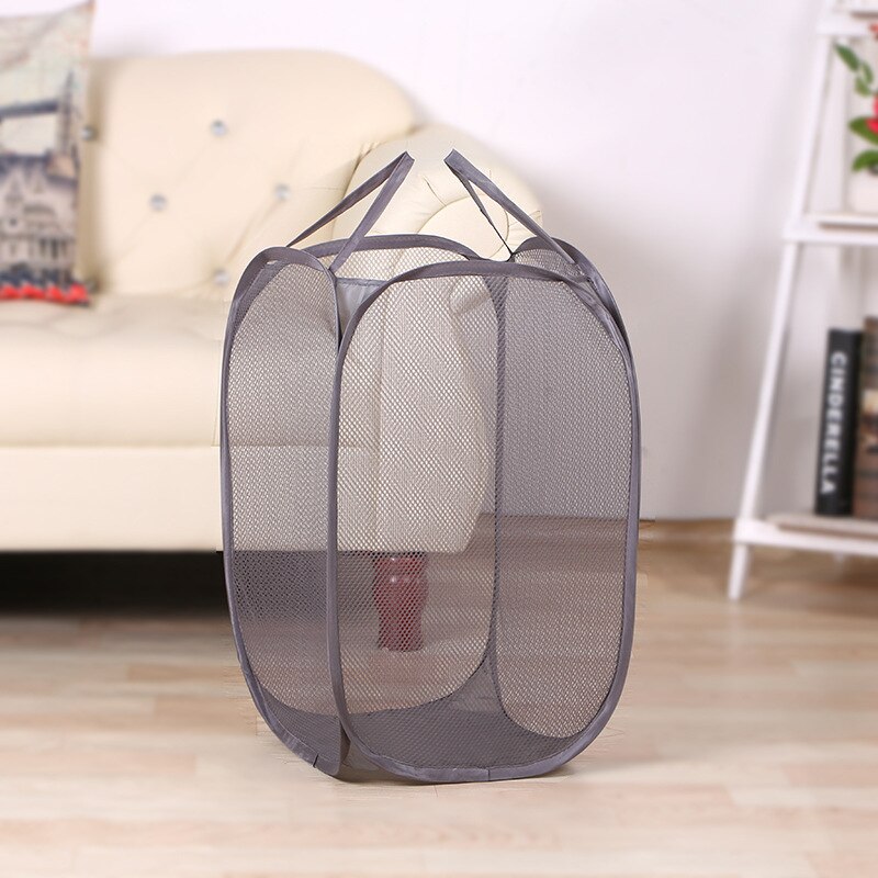 Foldbar pop up vasketøjskurv vasketøjspose hæmmer nylon mesh opbevaringskurv: Grå 4 mesh