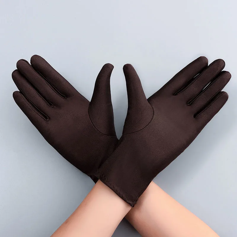 Autumn Summer Unisex Thin Ice Silk Gloves Spring Cycling Driving Protection Solid Breathable Ceremonial Gloves: Chocolate