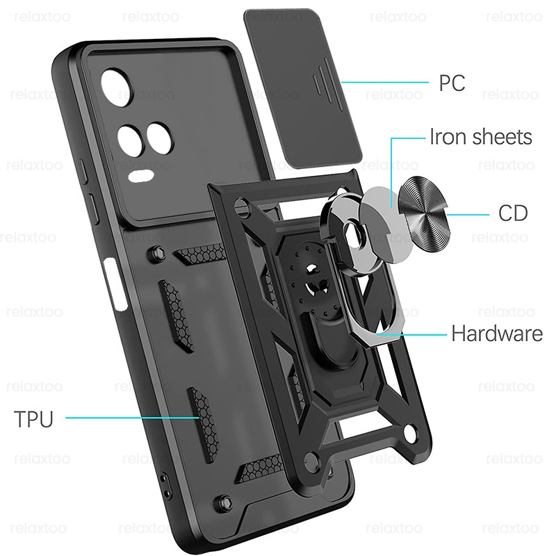 Slide Camera Shockproof Armor Case Voor Vivo Y33S Y 33S V2109 6.58 &quot;Auto Magnetische Ring Holder Stand Cover vivoy33s Beschermen Shell