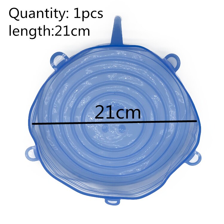 6 sztuk silikonowe rozciągać pokrywki wielokrotnego użytku hermetyczna folia spożywcza naczynia kuchenne pokrywy utrzymanie świeże uszczelnienie miska rozciągliwy pokrowiec owijający: 21cm niebieski