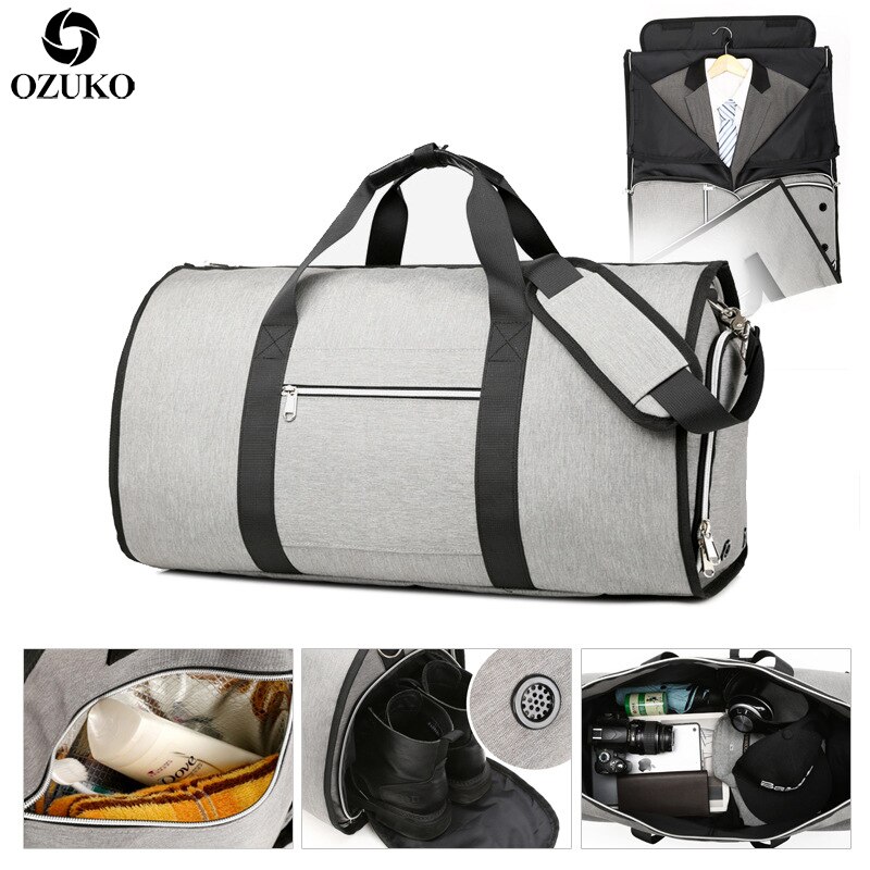 OZUKO Large Capacity Men Travel Bag Multifunction Suit Storage Hand Luggage Bags for Trip Waterproof Duffle Bag with Shoe Pocket