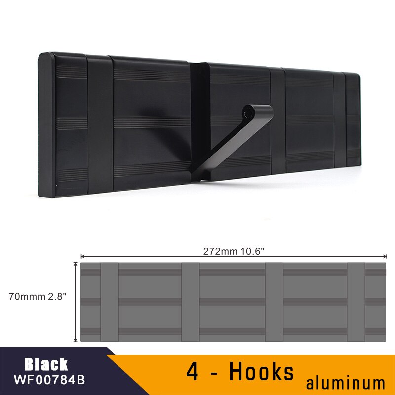 Aluminum Home Decor Nailless Folding Coat Hook Hallway Bedroom Door Hat Clothes Rack Hanger Kitchen Toilet Wall Brack Hooks: 4-Hook Black