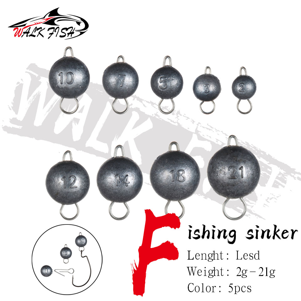 Gå fisk 5 stk fiskesynke jig hoved bly krog vægte 2g-21g jig hoved bly dybt vand kugle blødt lokke fiske tilbehør