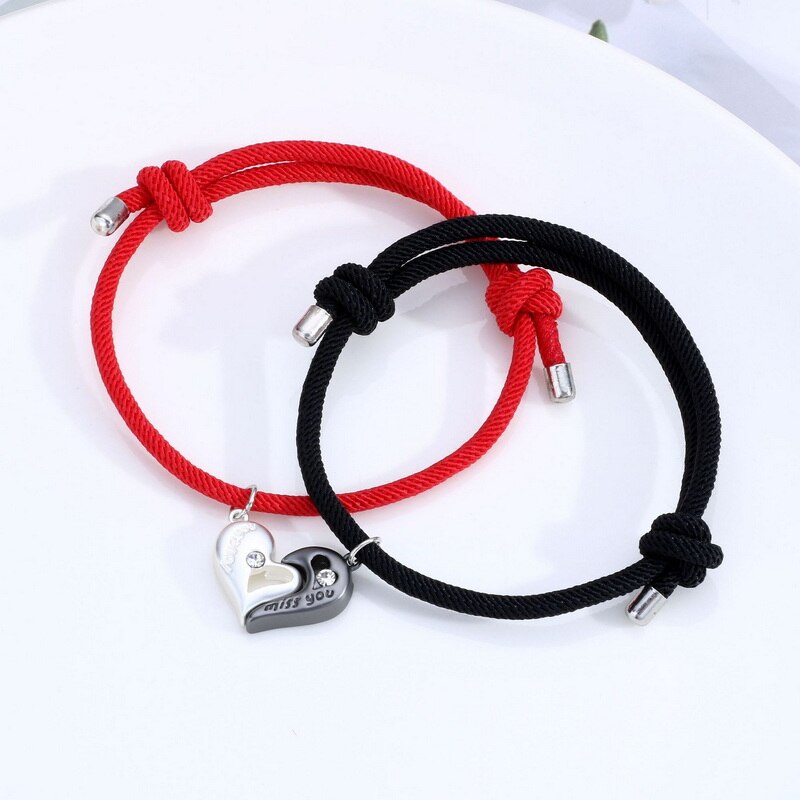 2 Teile/satz Herz Anhänger Magnetische Armbinde Für Frauen Männer Gepaart LGBT Regenbogen Knoten Seil Paar Armbinde Machen Wünschen Karte Schmuck: BR21Y0296