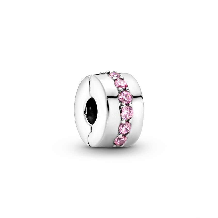 , cuentas con Clip pavimentado de fila rosa y oro rosa transparente brillante, compatible con pulsera Pan de Plata de Ley 925 Original, joyería DIY: Negro