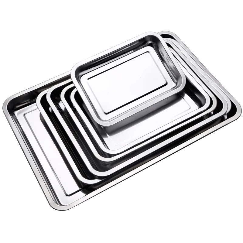Bandeja de servir retangular de churrasco de aço inoxidável 304 para chá, arroz, salsicha, grelha de carne - utensílio de metal de qualidade de restaurante