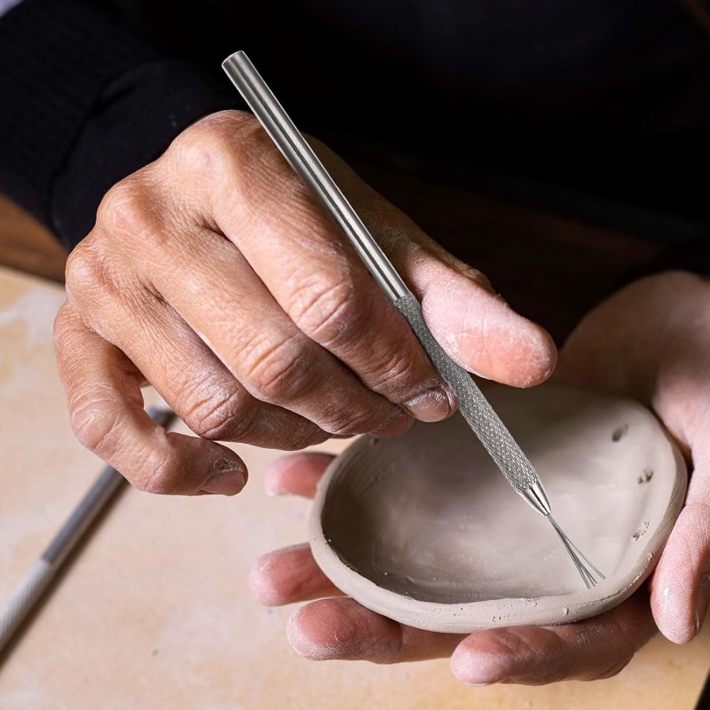 12 Pcs Steel Pottery Tools Clay Ribs Stainless Serrated Scraper Feather Texture Detail Tools Sculpture Cutter Crafts Tool Kit